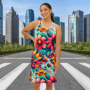 Vibrant Floral Print Racerback Dress for Casual Outings - Dipaliz - Dresses