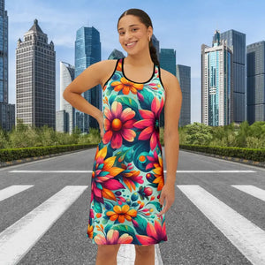 Vibrant Floral Print Racerback Dress for Casual Outings - Dipaliz - Xs / Black - Dresses