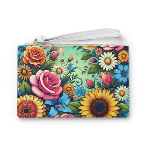Vibrant Flowers Clutch Bag with Loop Statement Style - Dipaliz - one Size - Bags