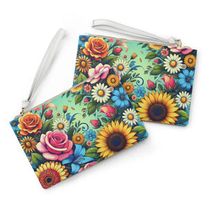 Vibrant Flowers Clutch Bag with Loop Statement Style - Dipaliz - one Size - Bags