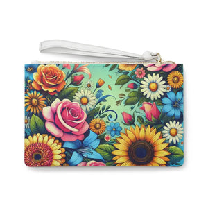 Vibrant Flowers Clutch Bag with Loop Statement Style - Dipaliz - one Size - Bags
