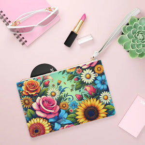 Vibrant Flowers Clutch Bag with Loop Statement Style - Dipaliz - one Size - Bags