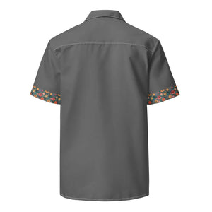 Floral Flowers on Grey Button Shirt - Moisture Wicking - Dipaliz - Shirts