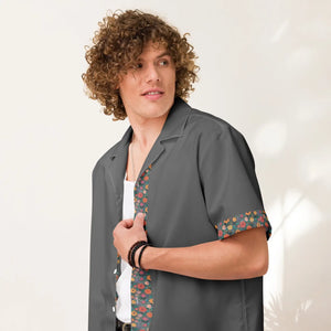 Floral Flowers on Grey Button Shirt - Moisture Wicking - Dipaliz - Shirts