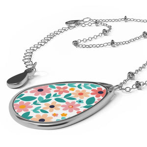 Vibrant Flowers Oval Necklace White Aluminum Surface Dipaliz - Necklaces