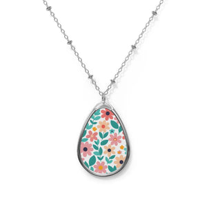 Vibrant Flowers Oval Necklace White Aluminum Surface Dipaliz - Necklaces