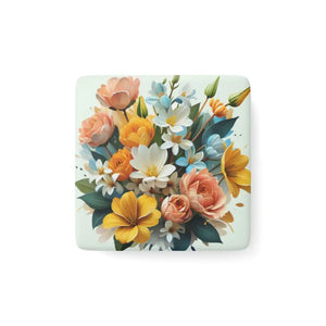 Flowers Porcelain Magnet Square - Elegant Home Decor - Dipaliz - White / 2’’ x