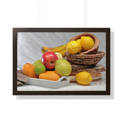 Vibrant Fruit Fiesta Framed Horizontal Poster for Energetic Walls - 30’’ × 20’’ / Walnut