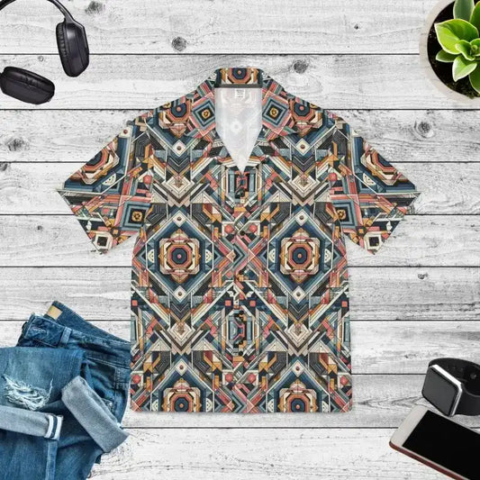 Vibrant Geometric Hawaiian Camp Shirt: Stylish Summer Essential - Xs Button Shirt