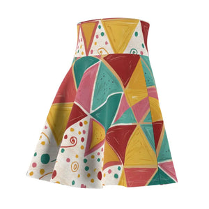 Vibrant Geometrical Triangles Skater Skirt - Bold Pattern - Dipaliz - Skirts