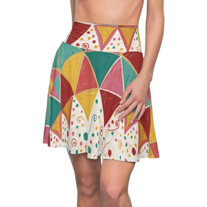 Vibrant Geometrical Triangles Skater Skirt - Bold Pattern - Dipaliz - l / 4 Oz. - Skirts