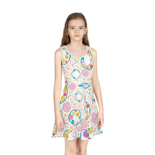 Summer Fun: Girls’ Sleeveless Sundress with Abstract Circles - Seam Thread Color Automatically Matched to Design / 2t