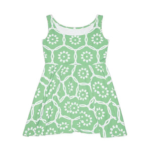 Women’s Skater Dress - Bold Green Abstract Pattern - Dipaliz - Dresses