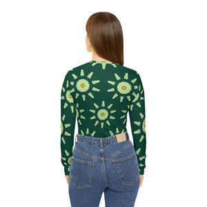 Long Sleeve v Neck Tee Abstract Floral Pattern Green - Dipaliz - T-shirts