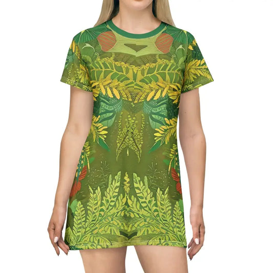 Ultimate Green Foliage Shirt Dress Adventure - Xs All Over Prints