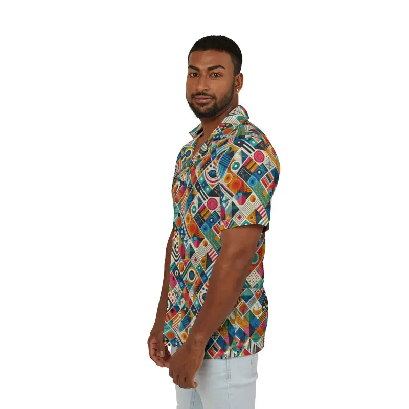 Vibrant Geometric Hawaiian Camp Shirt for Summer Vibes