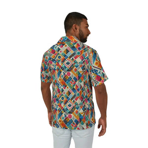 Vibrant Hawaiian Camp Shirt Tailored Fit Geometric Pattern Dipaliz - Shirts