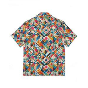 Vibrant Hawaiian Camp Shirt Tailored Fit Geometric Pattern Dipaliz - Shirts