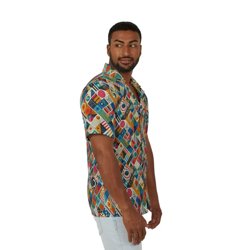 Vibrant Geometric Hawaiian Camp Shirt for Summer Vibes