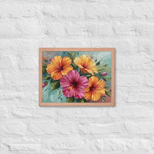 Vibrant Hibiscus Oil Painting Framed Poster Matte Finish Dipaliz - Red Oak / 12″×16″ - Posters