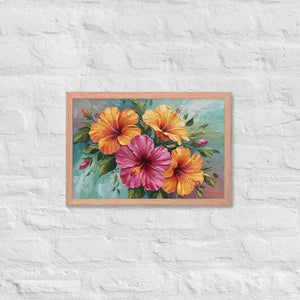 Vibrant Hibiscus Oil Painting Framed Poster Matte Finish Dipaliz - Red Oak / 12″×18″ - Posters