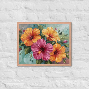 Vibrant Hibiscus Oil Painting Framed Poster Matte Finish Dipaliz - Red Oak / 16″×20″ - Posters