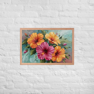 Vibrant Hibiscus Oil Painting Framed Poster Matte Finish Dipaliz - Red Oak / 20″×30″ - Posters