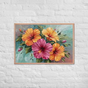 Vibrant Hibiscus Oil Painting Framed Poster Matte Finish Dipaliz - Red Oak / 24″×36″ - Posters