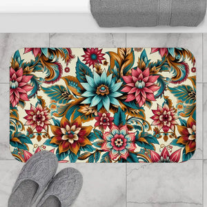 Large Flower Bath Mat - Vibrant Monochrome Floral Pattern - Dipaliz - 34’’ × 21’’ - Mats & Rugs