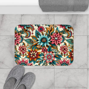 Large Flower Bath Mat - Vibrant Monochrome Floral Pattern - Dipaliz - Mats & Rugs