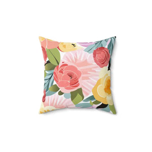 Large Pastel Flowers Polyester Square Pillow - Dipaliz - 14’’ × - Throw Pillows