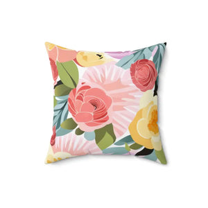Large Pastel Flowers Polyester Square Pillow - Dipaliz - 16’’ × - Throw Pillows