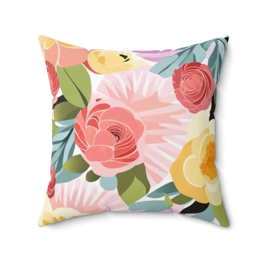 Stunning Large Pastel Flowers Spun Polyester Square Pillow - 20’’ × Home Decor