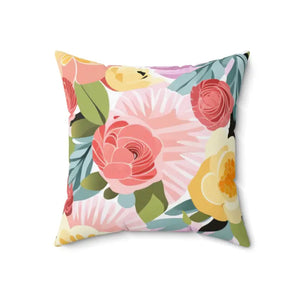 Large Pastel Flowers Polyester Square Pillow - Dipaliz - Throw Pillows