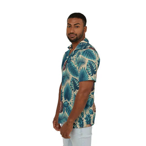 Tropical Hawaiian Camp Shirt - Vibrant Mens Palm Leaf Print - Dipaliz - Shirts