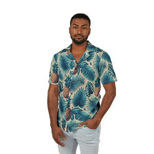 Tropical Hawaiian Camp Shirt - Vibrant Mens Palm Leaf Print - Dipaliz - Shirts