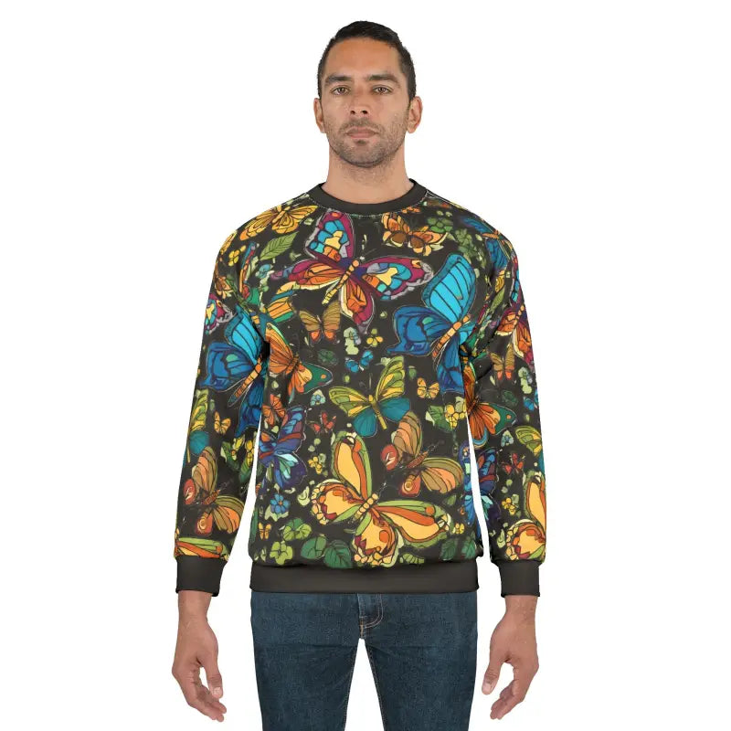 Multi Colored Butterflies Crewneck Sweatshirt: Vibrant & Cozy - All Over Prints