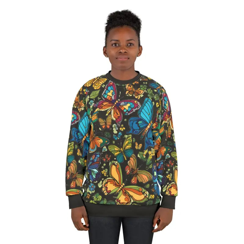 Multi Colored Butterflies Crewneck Sweatshirt: Vibrant & Cozy - Xs All Over Prints