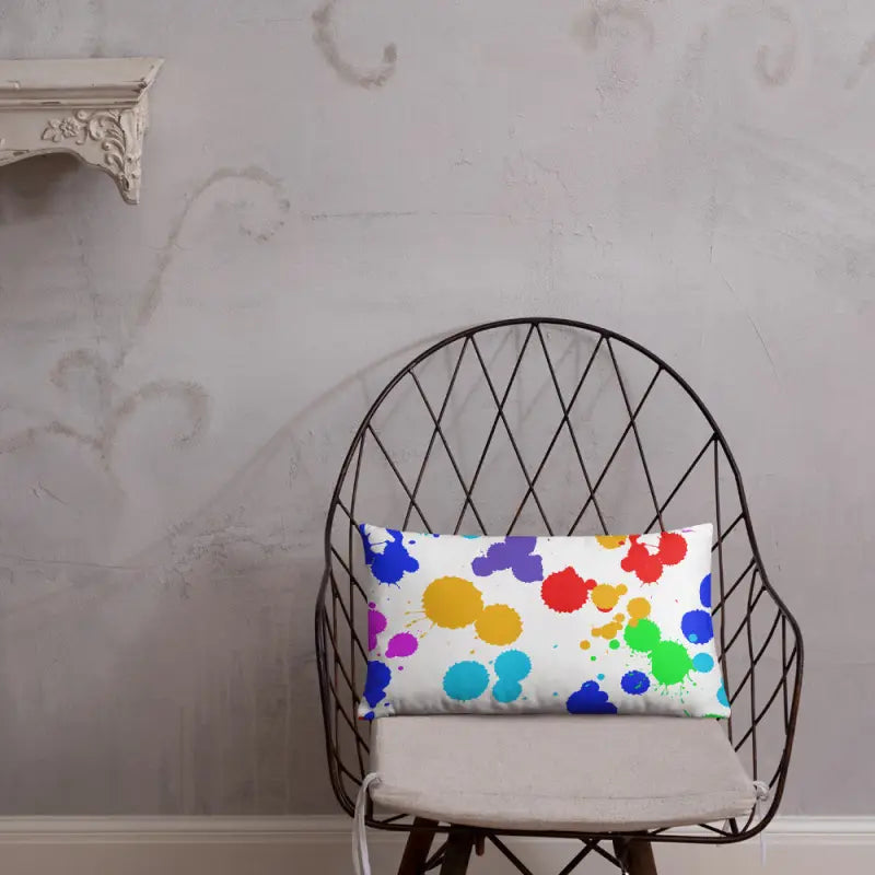 Vibrant Paint Splats Pillow with Washable Cover! - 20″×12″ Home Decor