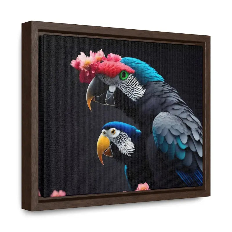 Vibrant Parrot Birds Canvas in Horizontal Frame for Home Decor - 10″ x 8″ / Walnut / Premium Gallery Wraps (1.25″)