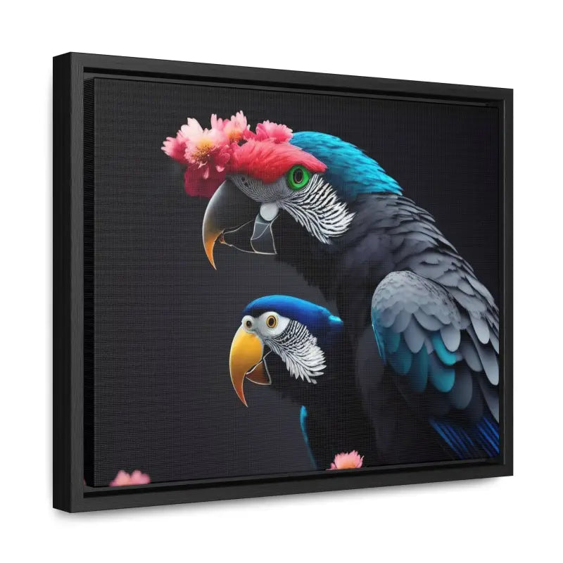 Vibrant Parrot Birds Canvas in Horizontal Frame for Home Decor - 14″ x 11″ / Black / Premium Gallery Wraps (1.25″)