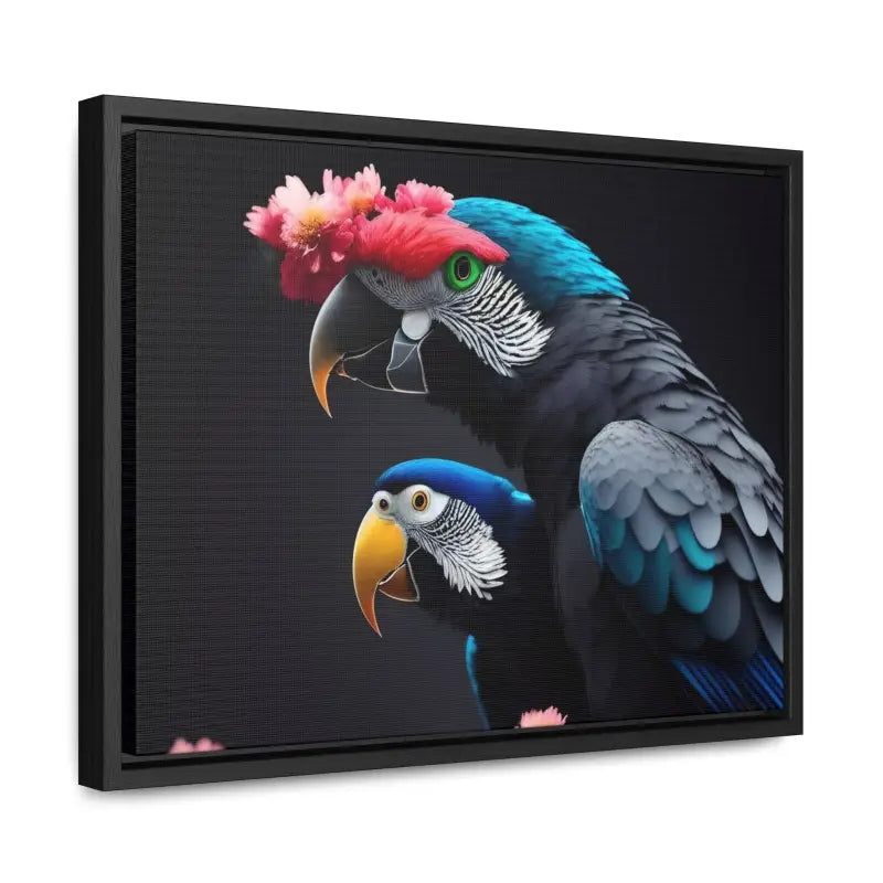 Vibrant Parrot Birds Canvas in Horizontal Frame for Home Decor - 16″ x 12″ / Black / Premium Gallery Wraps (1.25″)