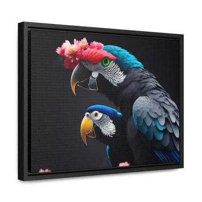 Vibrant Parrot Birds Canvas in Horizontal Frame for Home Decor - 16″ x 12″ / Black / Premium Gallery Wraps (1.25″)