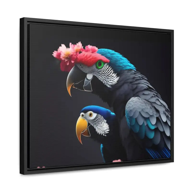 Vibrant Parrot Birds Canvas in Horizontal Frame for Home Decor - 20″ x 16″ / Black / Premium Gallery Wraps (1.25″)