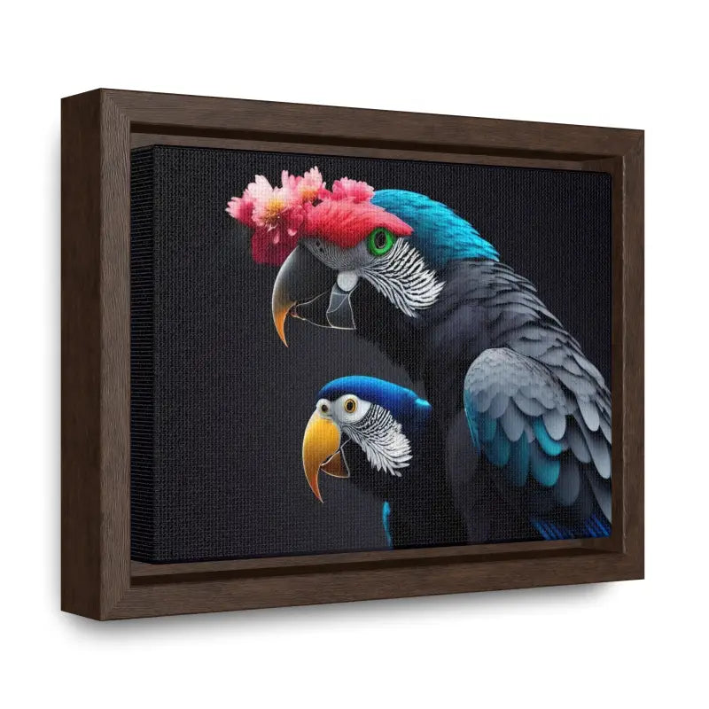 Vibrant Parrot Birds Canvas in Horizontal Frame for Home Decor - 7’’ x 5’’ / Walnut / Premium Gallery Wraps (1.25″)