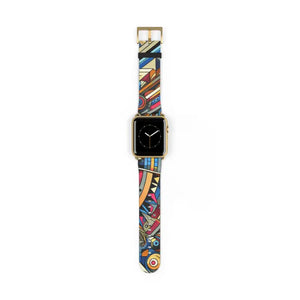 Watch Band - Vibrant Pattern Faux Leather Style - Dipaliz - 42 - 45 Mm / Gold Matte - Bands