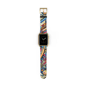 Watch Band - Vibrant Pattern Faux Leather Style - Dipaliz - 38 - 41 Mm / Gold Matte - Bands