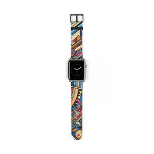 Watch Band - Vibrant Pattern Faux Leather Style - Dipaliz - 42 - 45 Mm / Black Matte - Bands