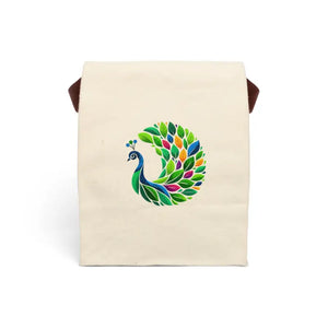 Vibrant Peacock Design Lunch Bag - Eco Friendly Cotton - Dipaliz - 8’’ x 12.5’’ 5.5’’ / Natural - Bags