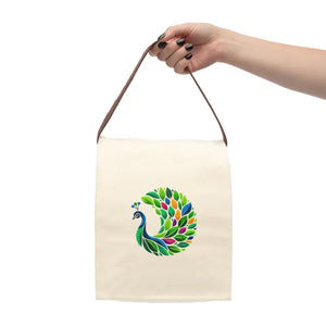 Vibrant Peacock Design Lunch Bag - Eco Friendly Cotton - Dipaliz - 8’’ x 12.5’’ 5.5’’ / Natural - Bags